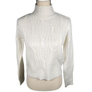 Crave Fame Mid Turtle Neck Cable Knit, Cropped Sweater, Ivory, XS